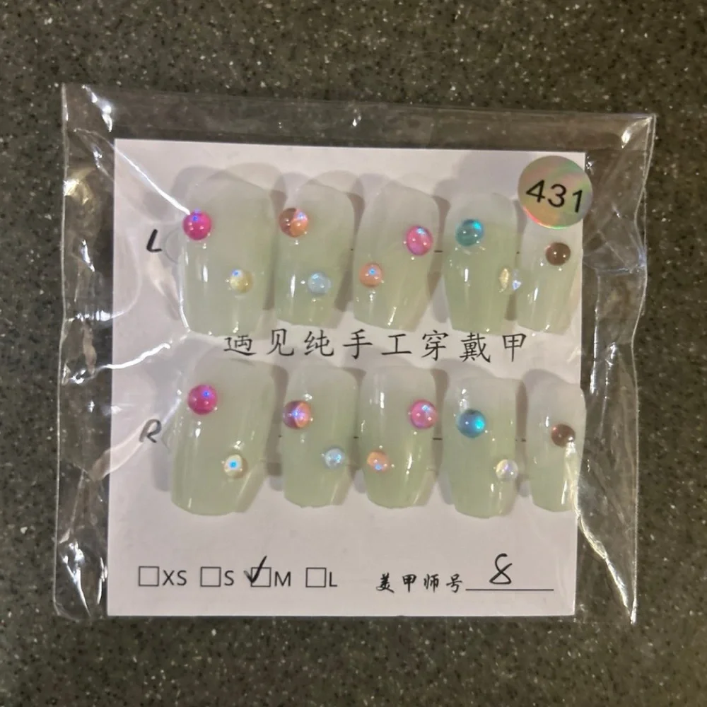 Colorful Rhinestone Press On Nails - Picture 1 of 1
